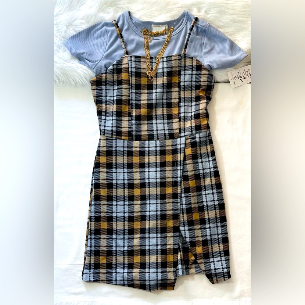 Rare Edition Big Girls Plaid Dress and Top 2 Piece Set. Size 16. NWT.